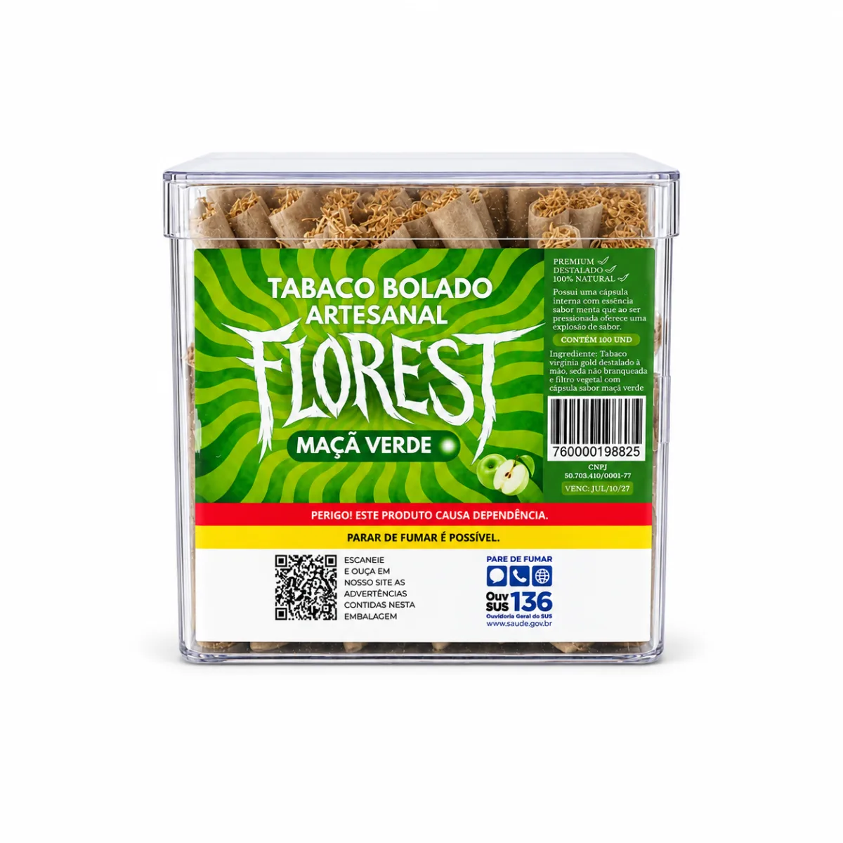 TABACO BOLADO FLOREST MAÇA VERDE CLICK C/100